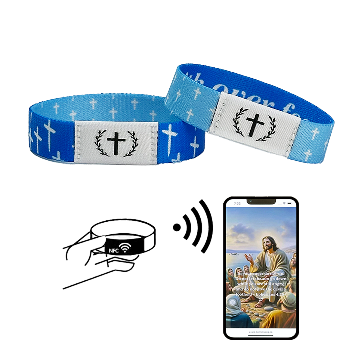 Faith Over Fear Bible Verse Bracelet - NFC Scannable Scripture Reminder | Waterproof, Stretchable & Durable Christian Jewelry | WWJD Inspirational Gift for Women & Men