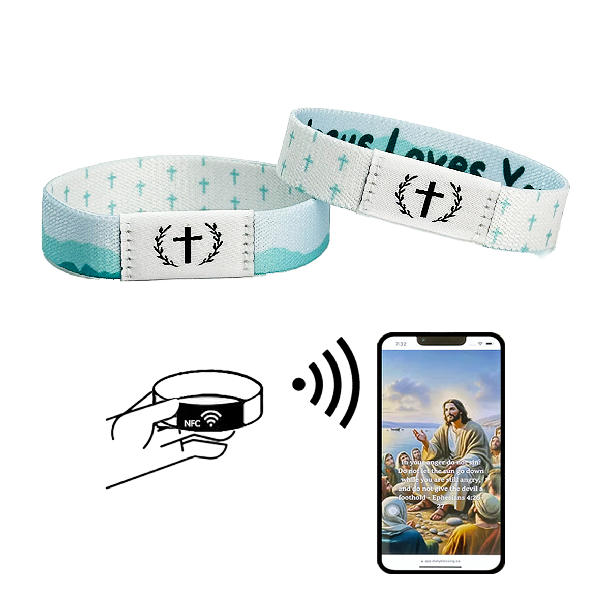 Faith Over Fear Bible Verse Bracelet - NFC Scannable Scripture Reminder | Waterproof, Stretchable & Durable Christian Jewelry | WWJD Inspirational Gift for Women & Men