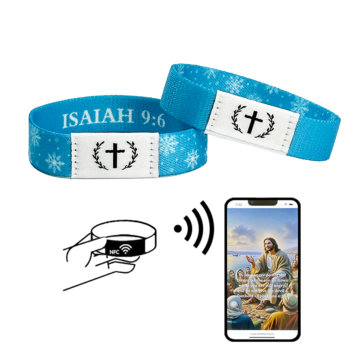Faith Over Fear Bible Verse Bracelet - NFC Scannable Scripture Reminder | Waterproof, Stretchable & Durable Christian Jewelry | WWJD Inspirational Gift for Women & Men