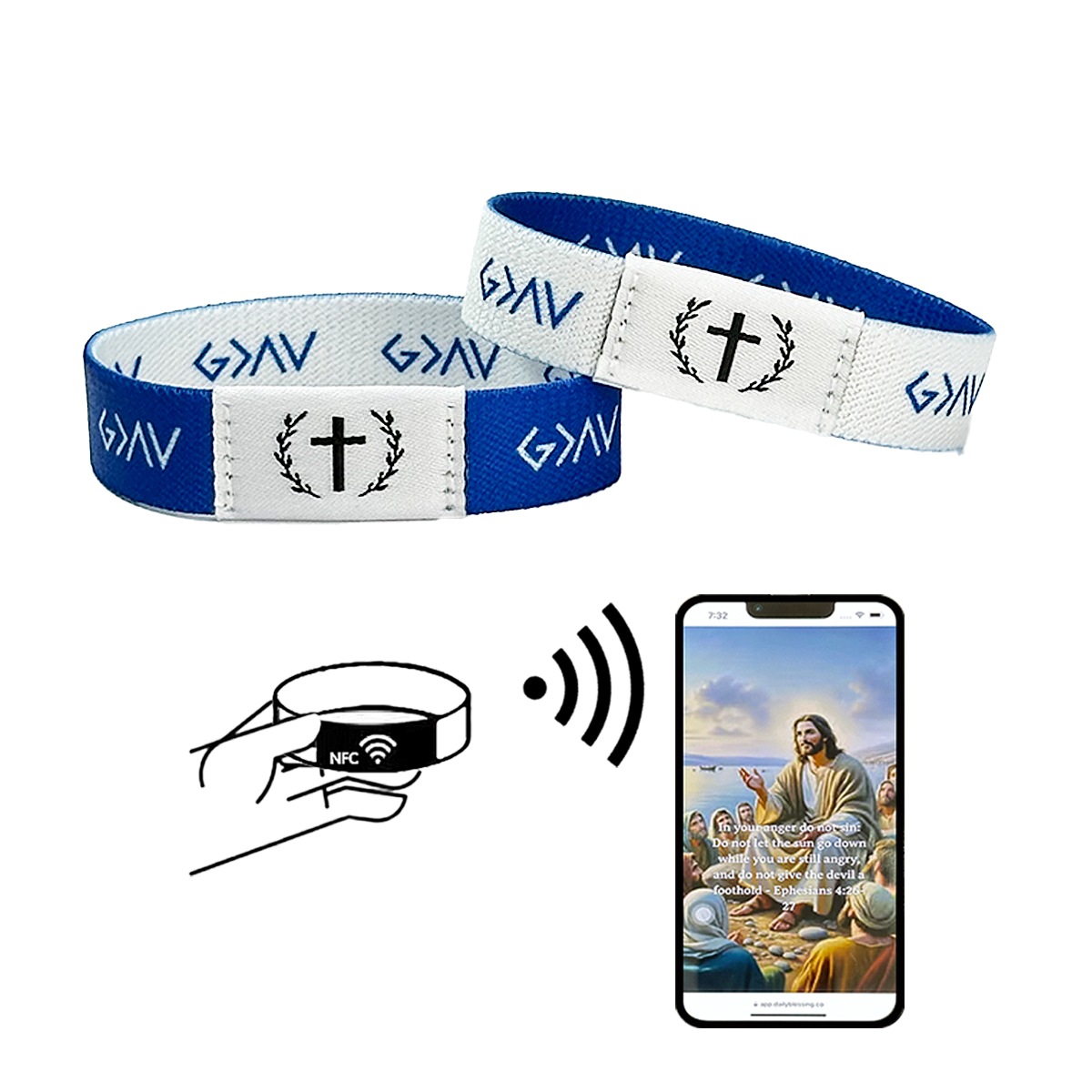 Faith Over Fear Bible Verse Bracelet - NFC Scannable Scripture Reminder | Waterproof, Stretchable & Durable Christian Jewelry | WWJD Inspirational Gift for Women & Men