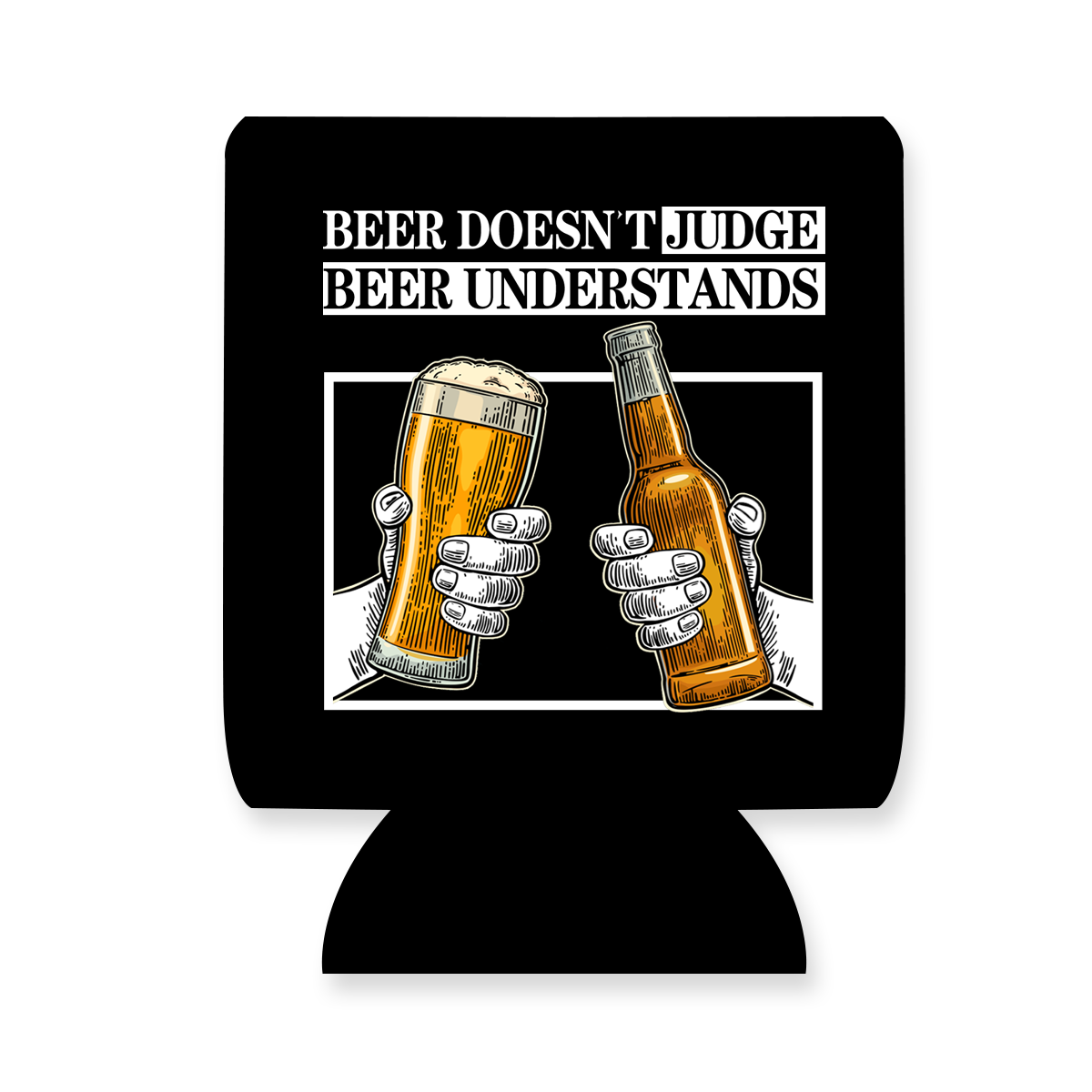 "Beer Doesn't Judge" Can Sleeve|Emotional Support Beer Can Sleeve Holder|Funny & Reusable|Non-Slip|Man Cave Decor|Funny Gifts for Men Dad Husband|Man Gift Set|Collapsible Can Coolers