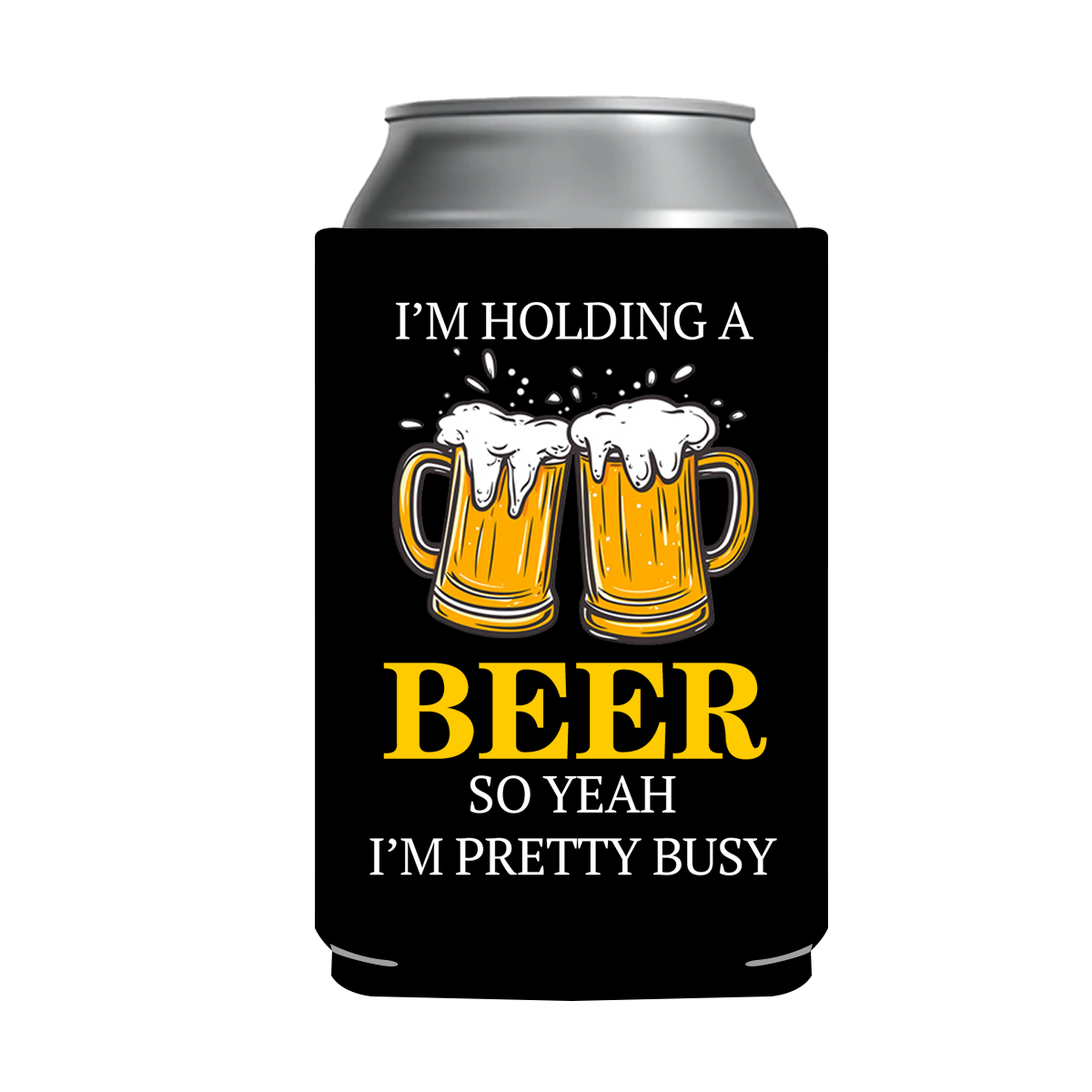 "I'm Busy Holding My Beer" Can Sleeve｜Emotional Support Beer Can Sleeve Holder｜Funny & Reusable｜Non-Slip｜Beach Boating Party｜Funny Gifts for Men Dad Husband｜Man Gift Set｜Collapsible Can Coolers