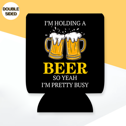 "I'm Busy Holding My Beer" Can Sleeve｜Emotional Support Beer Can Sleeve Holder｜Funny & Reusable｜Non-Slip｜Beach Boating Party｜Funny Gifts for Men Dad Husband｜Man Gift Set｜Collapsible Can Coolers