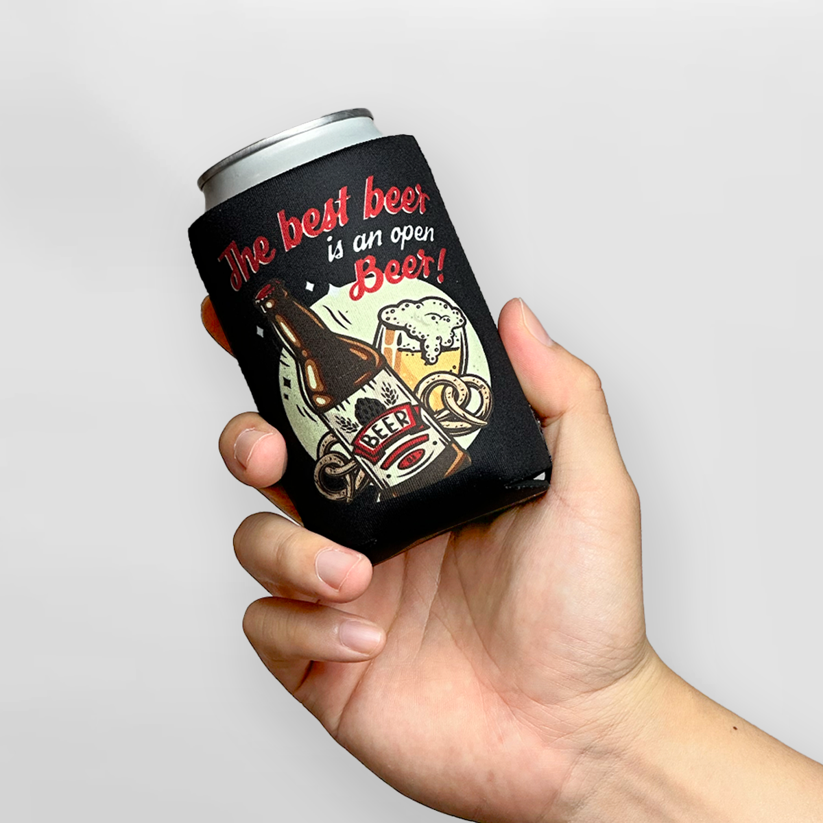 "The Best Beer is an Open Beer" Can Sleeve｜Emotional Support Beer Can Sleeve Holder｜Funny & Reusable｜Non-Slip｜BBQ Tailgating｜Funny Gifts for Men Dad Husband｜Man Gift Set｜Collapsible Can