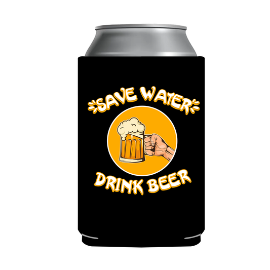 Save Water Drink Beer" Can Sleeve｜Emotional Support Beer Can Sleeve Holder｜Funny & Reusable｜Non-Slip｜Pool Party Camping｜Funny Gifts for Men Dad Husband｜Man Gift Set｜Collapsible Can Coolers
