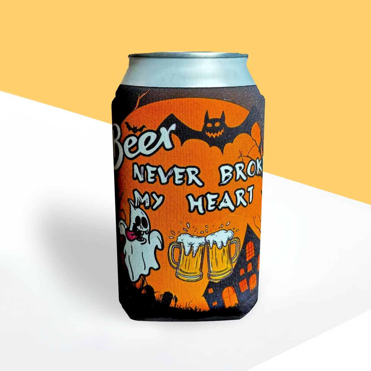 "Beer Never Broke My Heart" Can Sleeve｜Emotional Support Beer Can Sleeve Holder｜Funny & Reusable｜Non-Slip｜Bachelor Party｜Funny Gifts for Men Dad Husband｜Man Gift Set｜Collapsible Can Coolers