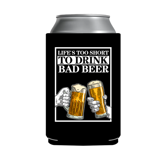 "Life's Too Short for Bad Beer" Can Sleeve｜Emotional Support Beer Can Sleeve Holder｜Funny & Reusable｜Non-Slip｜Brewery Tour｜Funny Gifts for Men Dad Husband｜Man Gift Set｜Collapsible Can Coolers