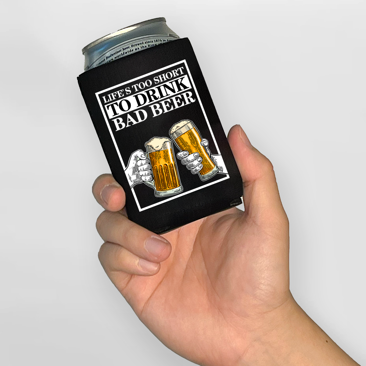 "Life's Too Short for Bad Beer" Can Sleeve｜Emotional Support Beer Can Sleeve Holder｜Funny & Reusable｜Non-Slip｜Brewery Tour｜Funny Gifts for Men Dad Husband｜Man Gift Set｜Collapsible Can Coolers