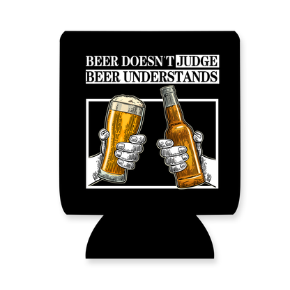 "Beer Doesn't Judge" Can Sleeve｜Emotional Support Beer Can Sleeve Holder｜Funny & Reusable｜Non-Slip｜Man Cave Decor｜Funny Gifts for Men Dad Husband｜Man Gift Set｜Collapsible Can Coolers